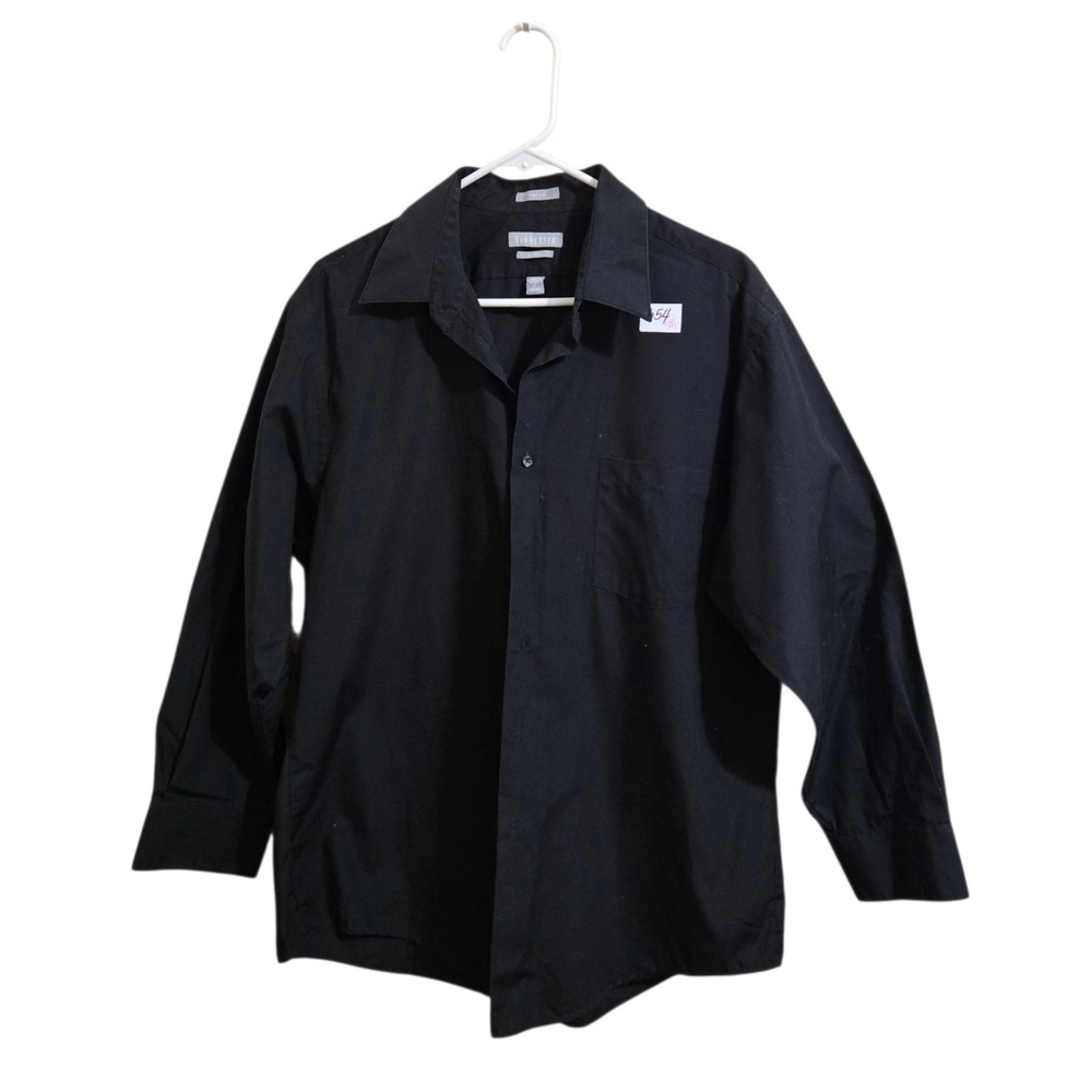 Van Huesen Fitted Men's Button Down Shirt Size 17 32/33  Black Long‎ Sleeve